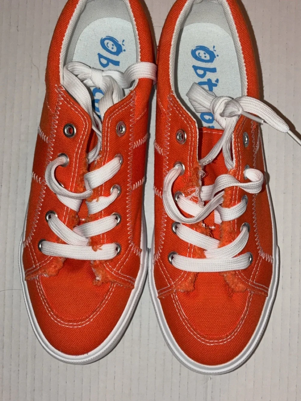 Canvas Lace-Up Sneakers in Bright Orange
